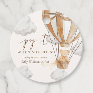 Bearly Wait Tan Teddy Bear Pop It When She Pops Favour Tags