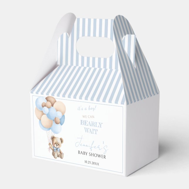 Bearly wait teddy bear baby boy shower favour box (Front Side)
