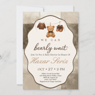Bearly Wait Teddy Bear Baby Shower Invitation