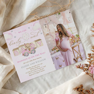 Bearly Wait Teddy Bear Baby Shower Pink Photo Invitation
