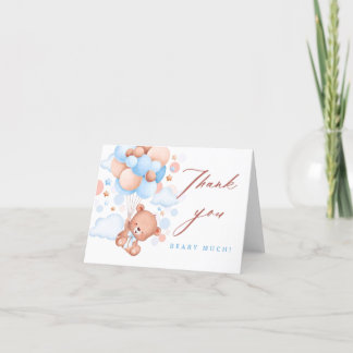 Bearly Wait Teddy Bear Blue Baby Shower Thank You Card