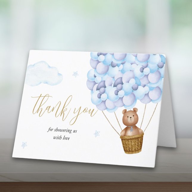 Bearly Wait Teddy Bear Blue Boy Baby Shower Thank You Card (Bearly Wait Teddy Bear Blue Boy Baby Shower Thank You Card)