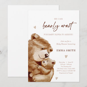 Bearly Wait Teddy Bear Boho Neutral Baby Shower Invitation