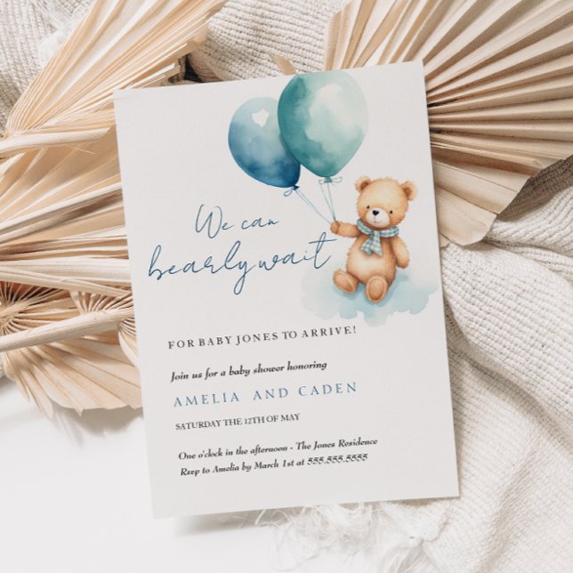 Bearly Wait Teddy Bear Boy Baby shower Invitation (Créateur téléchargé)