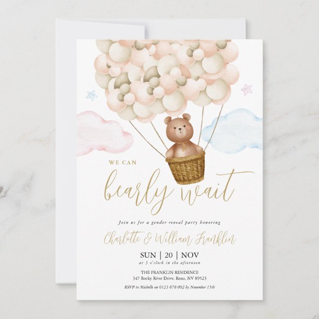 Bearly Wait Teddy Bear Gender Reveal Party Invitation (Front)