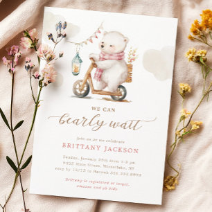 Bearly Wait Teddy Bear Girl Baby Shower Invitation
