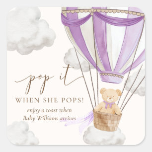 Bearly Wait Teddy Bear Lilac Pop It When She Pops Square Sticker