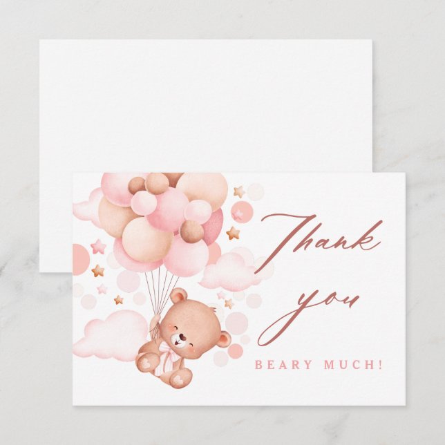 Bearly Wait Teddy Bear Pink Baby Shower Thank You Card (Front/Back)