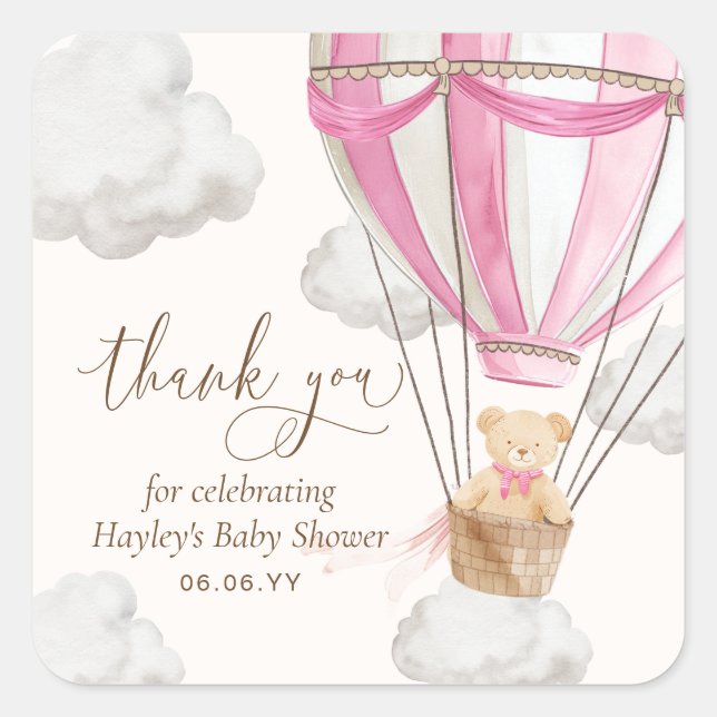 Bearly Wait Teddy Bear Pink Thank You Baby Shower Square Sticker (Front)