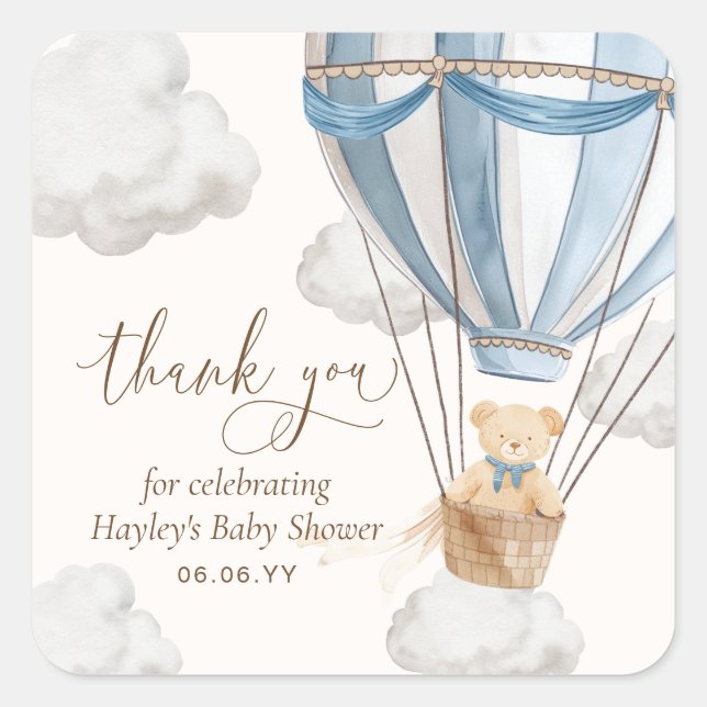 Bearly Wait Teddy Bear Thank You Baby Shower Square Sticker (Front)