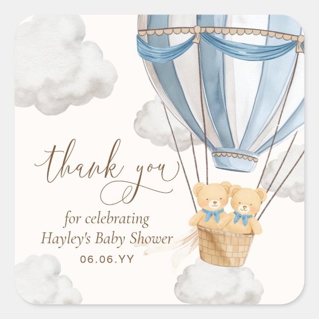 Bearly Wait Teddy Bear Thank You Twins Baby Shower Square Sticker (Front)