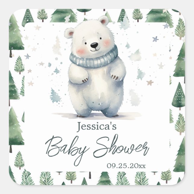 Bearly Wait Teddy Bear Winter Baby Shower  Square Sticker (Front)