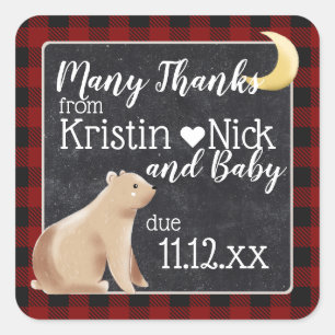 Bearly Wait Thank You Favour Sticker Buffalo Plaid
