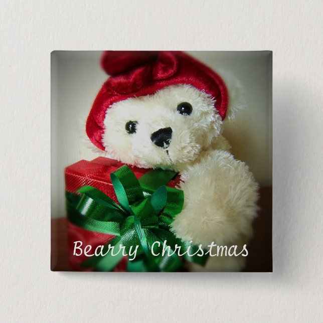 Bearry Christmas 2 Inch Square Button (Front)