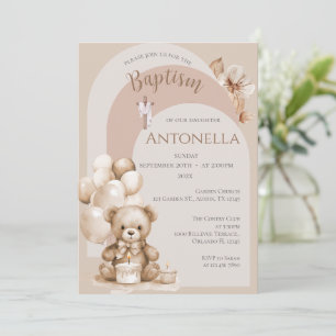 Bears and Balloons Girl Baptism Invitation