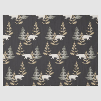 Bears and fir trees on black background  tissue paper