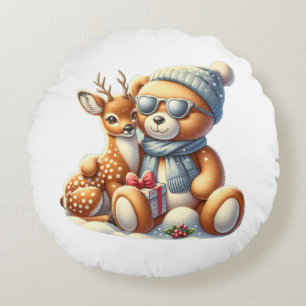 Bears and their ridge in the snow round pillow
