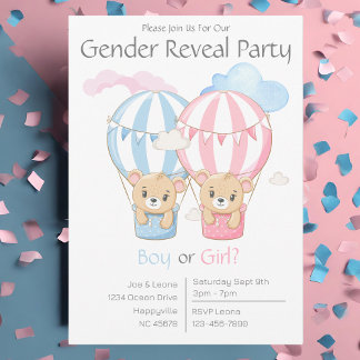 Bears & Balloons Genre Reveillez Party Invitation