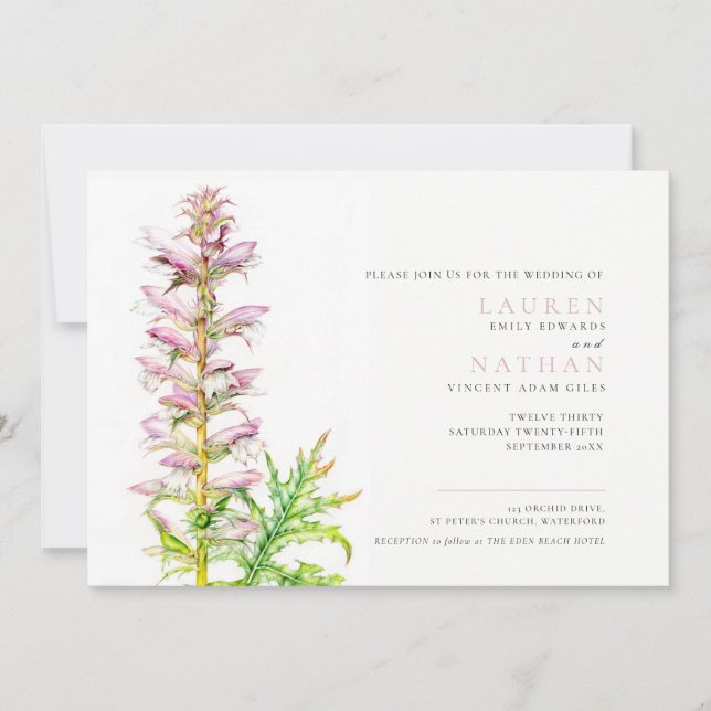 Bear's breeches Acanthus mollis watercolor wedding Invitation (Front)