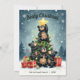 Bears Christmas Tree Family Name Carte de Noël
