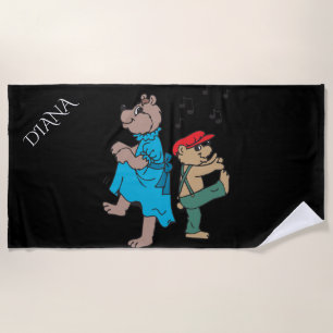 BEARS dancing beach towel for kids. Custom name.
