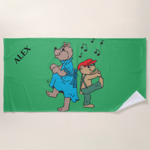 BEARS dancing beach towel for kids. Custom name.