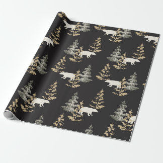 bears, fir trees black stone grey wrapping paper