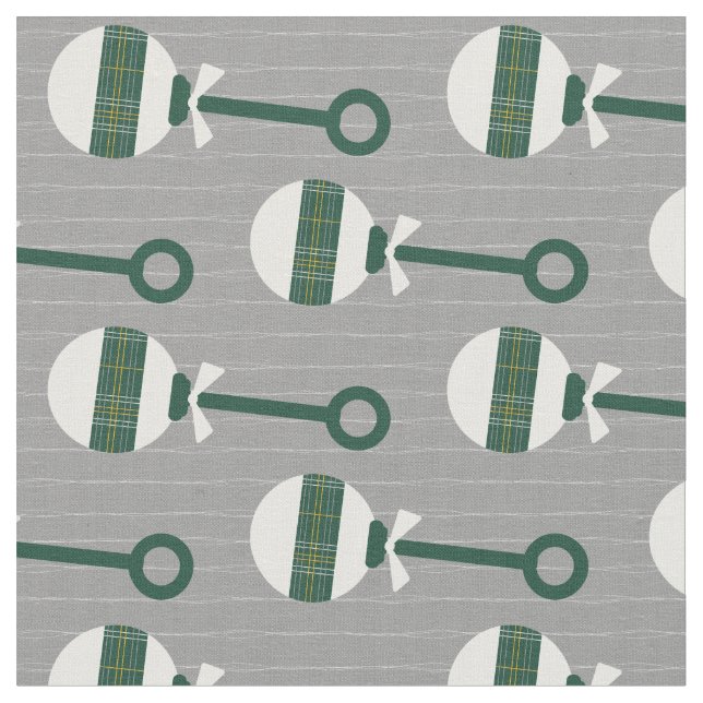 Bears Green Plaid Baby Rattle on Grey Fabric (Close Up)