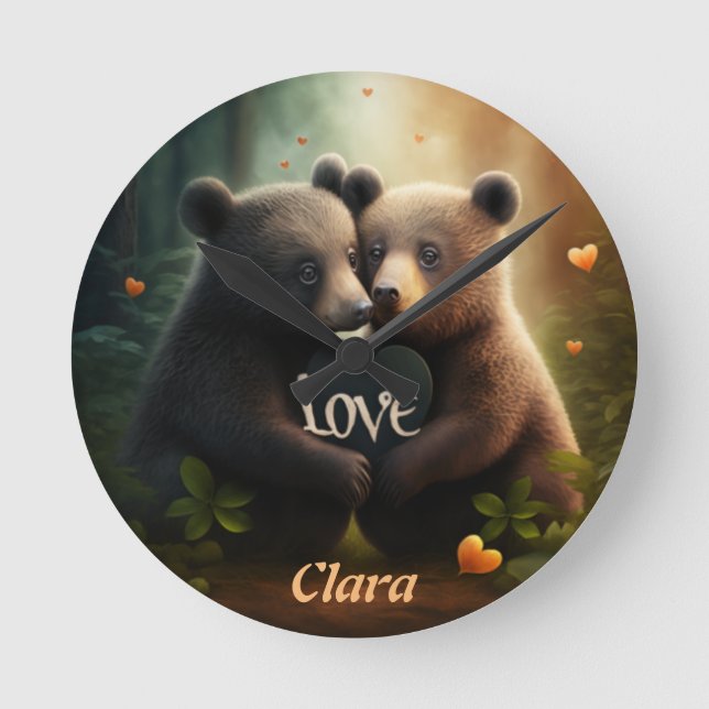 Bears in love hugging round clock (Front)