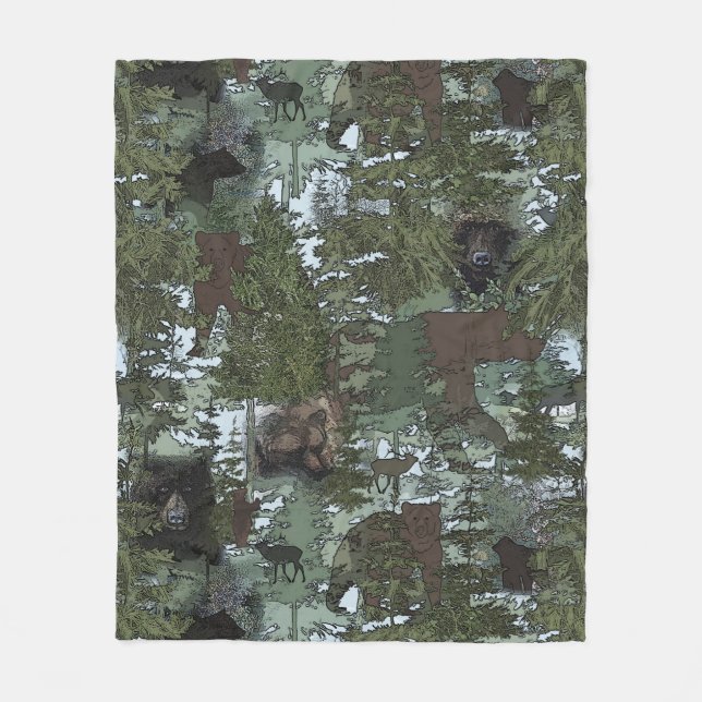 Bears in the Beautiful Woods Fleece Blanket (Front)