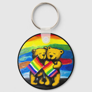 Bears Love Couple LGBT Rainbow Flag Keychain