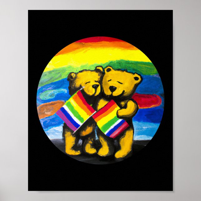 Bears Love Couple LGBT Rainbow Flag Poster (Front)