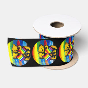 Bears Love Couple LGBT Rainbow Flag Satin Ribbon