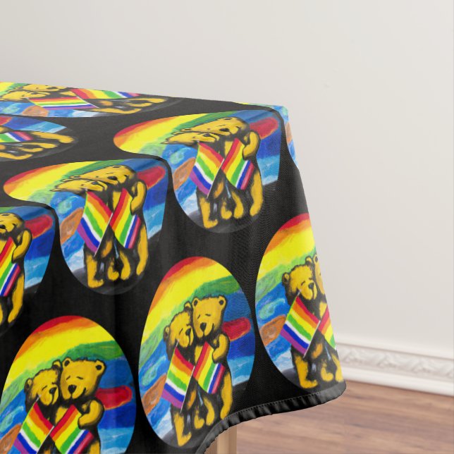 Bears Love Couple LGBT Rainbow Flag Tablecloth (In Situ)