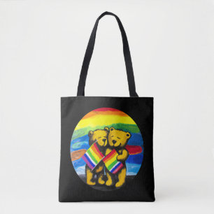 Bears Love Couple LGBT Rainbow Flag Tote Bag