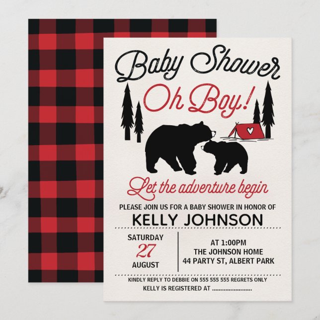 Bears Lumberjack Baby Shower Invitation (Front/Back)