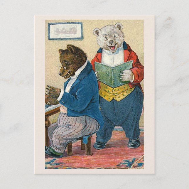 "Bears Making Music" Vintage Bear Postcard (Front)