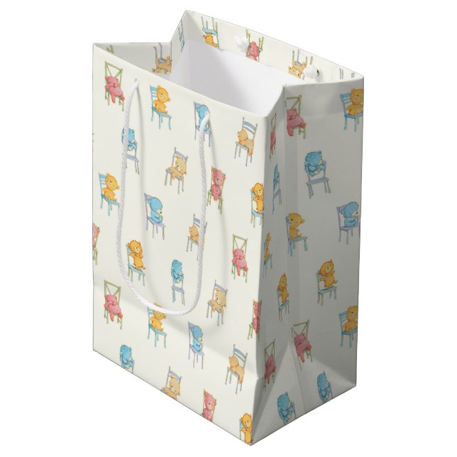 Bears On Chairs Pattern Medium Gift Bag (Front Angled)