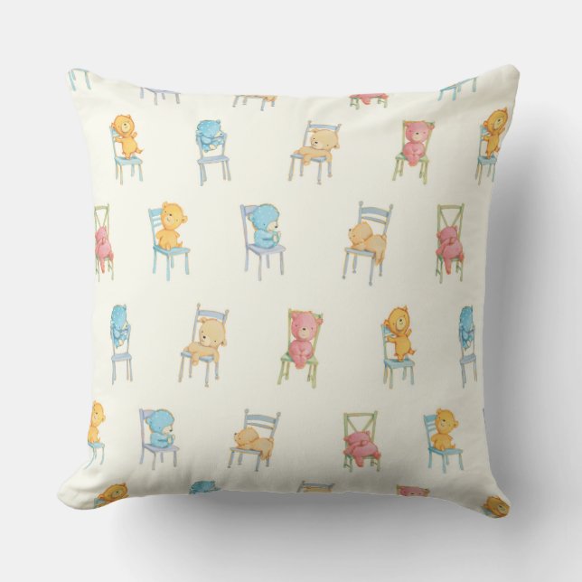 Bears On Chairs Pattern Throw Pillow (Front)