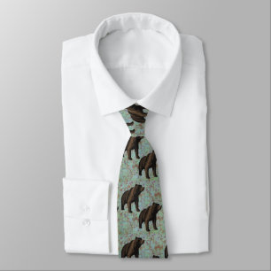 Bears on Marbled Blue/Tan Necktie