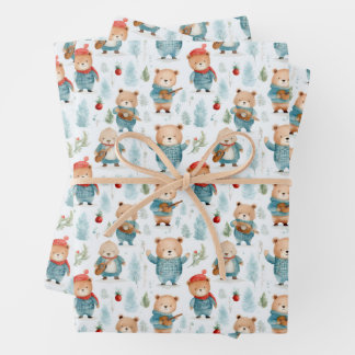 Bears Plaid Rustic Winter Christmas Pattern Wrapping Paper Sheet