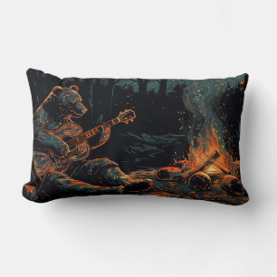 Bears Play Guitar By Campfire Throw Pillow