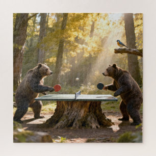Bears Playing Ping Pong in a Forest Jigsaw Puzzle