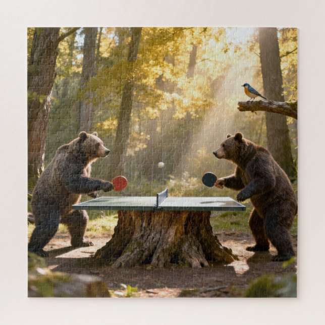 Bears Playing Ping Pong in a Forest Jigsaw Puzzle (Vertical)
