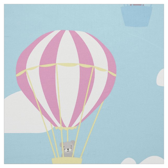 Bears & Rabbit Hot Air Balloon Day Out Fabric (Swatch)
