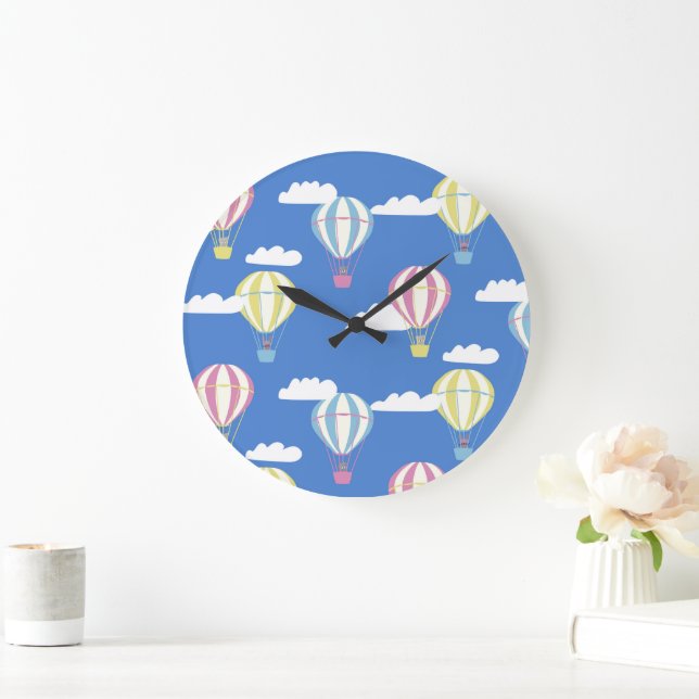 Bears & Rabbit Hot Air Balloon Day Out Large Clock (Home)