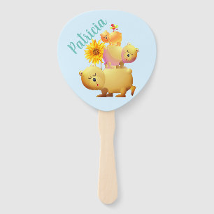 Bears, Rooster & Sunflower Tower Hand Fan