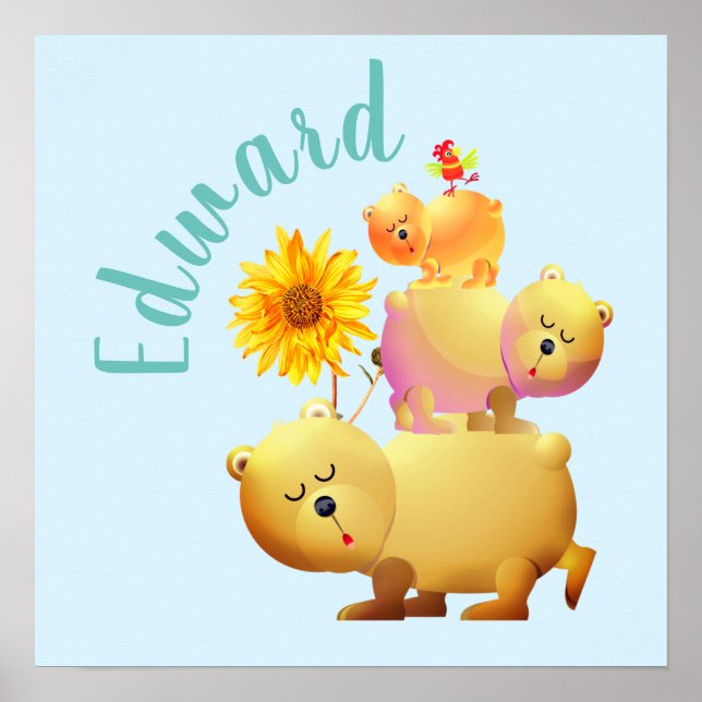 Bears, Rooster & Sunflower Tower Poster (Front)