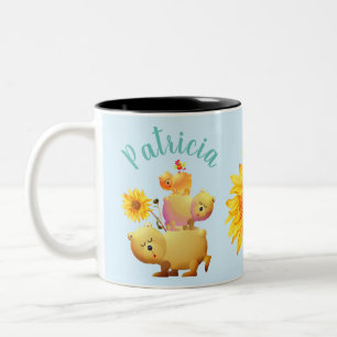 Bears, Rooster & Sunflower Tower Two-Tone Coffee Mug