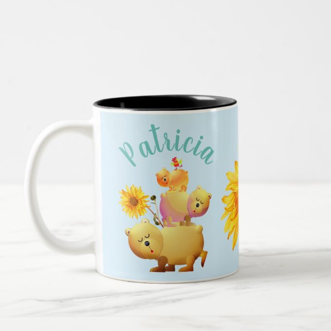 Bears, Rooster & Sunflower Tower Two-Tone Coffee Mug (Left)
